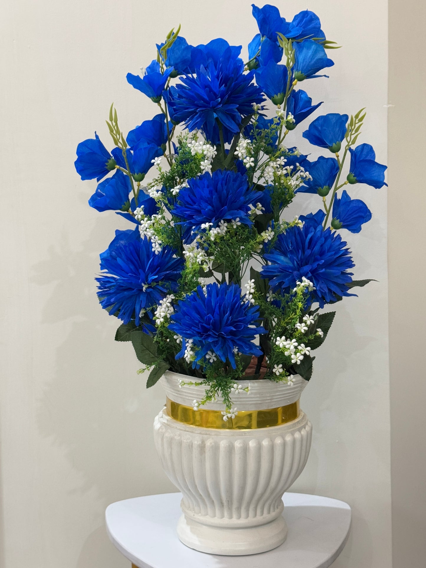 Large White Textured Vase with Flowers