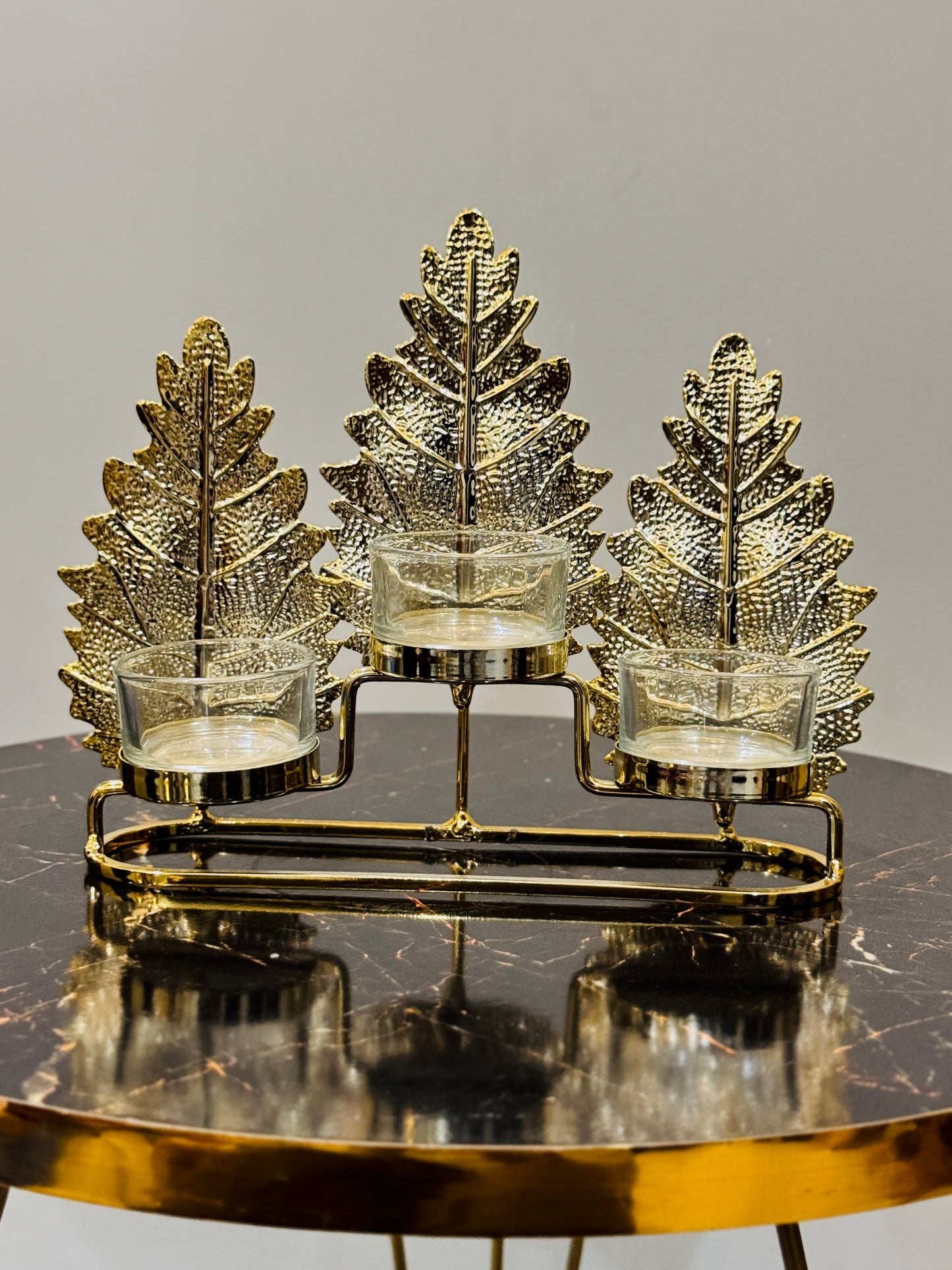Metallic Golden Leaves Candle Stand TA-120