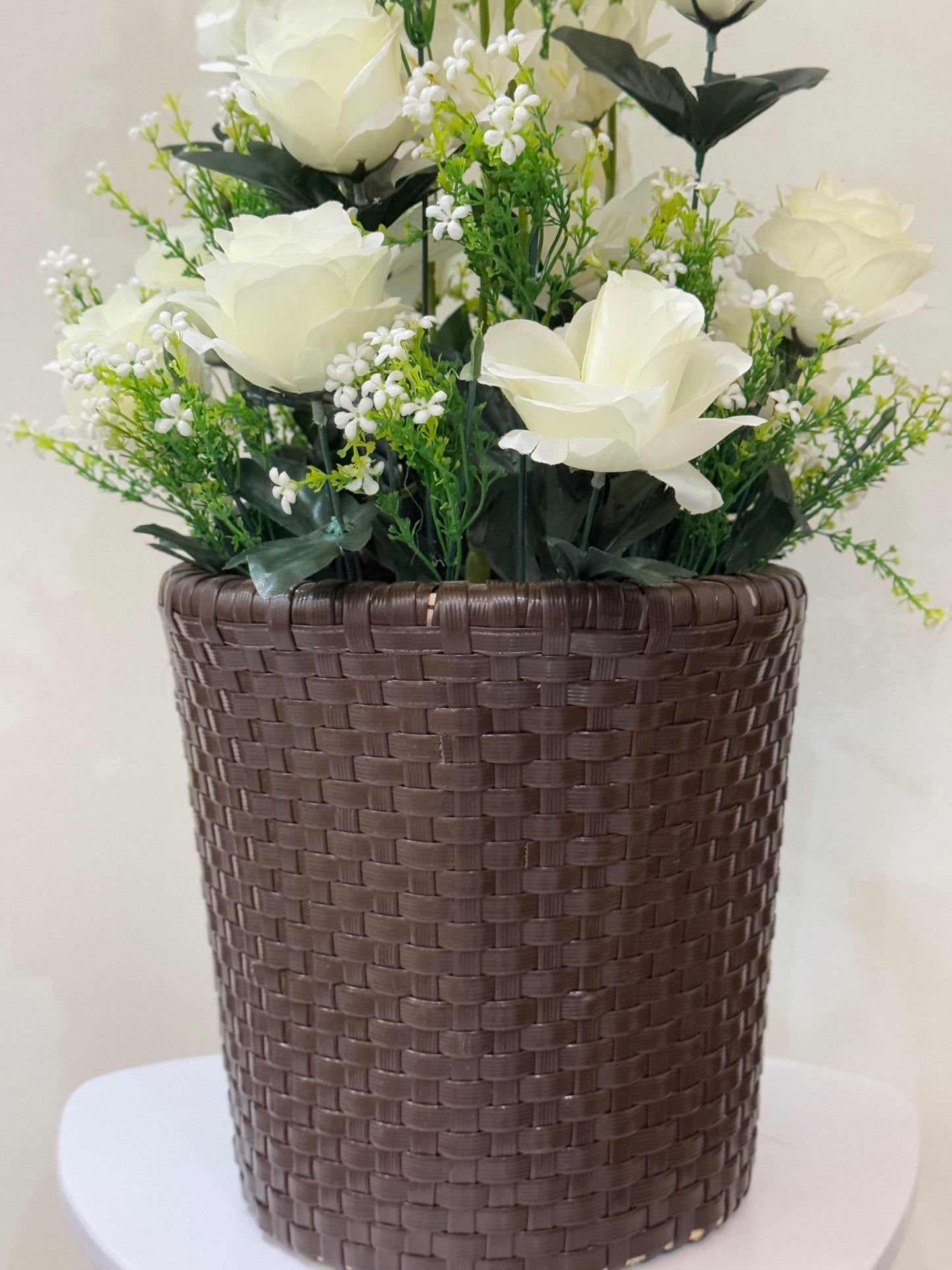Large Wooden Basket with Flowers