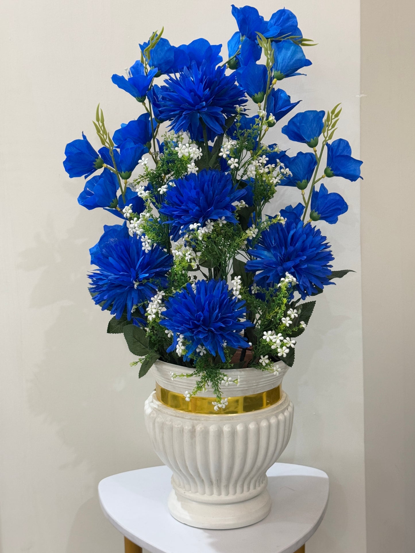 Large White Textured Vase with Flowers