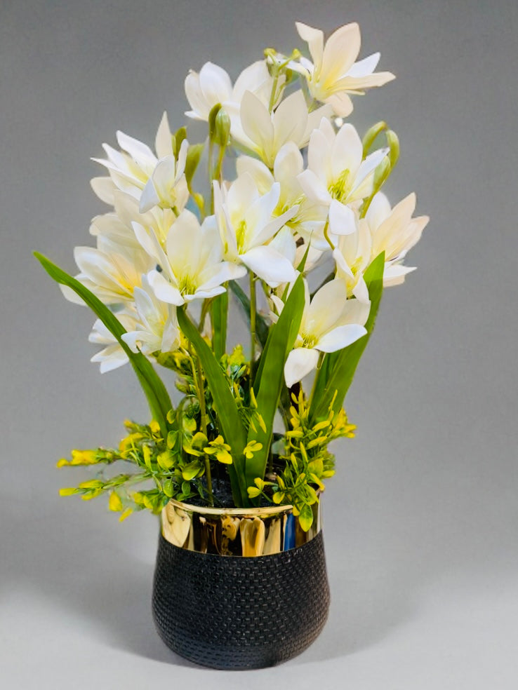 Black pot with lilies PD-223