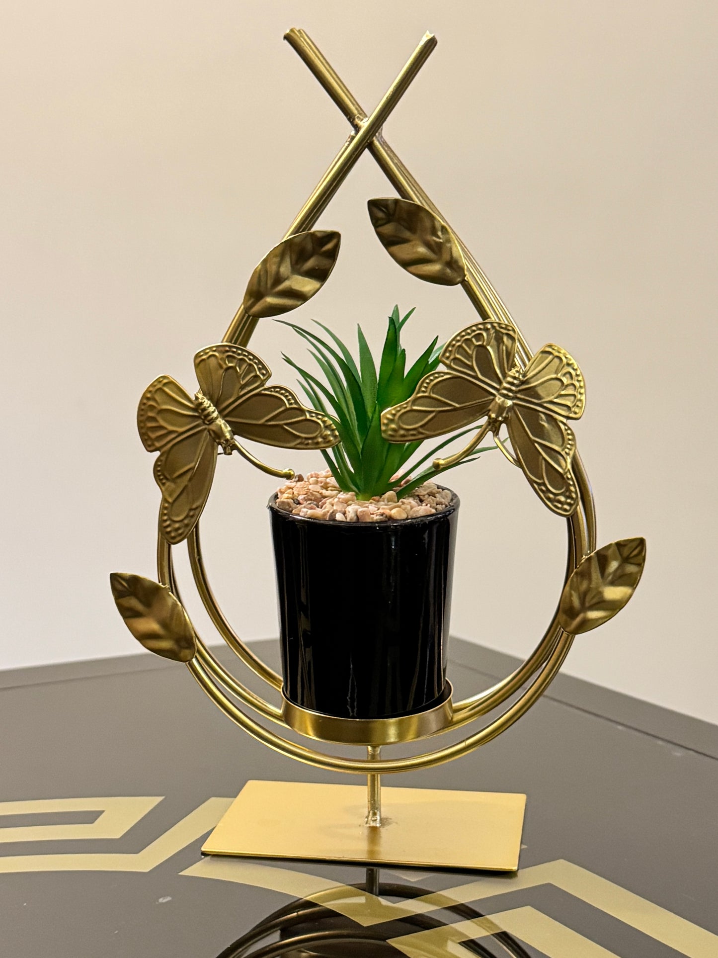 3 Metallic Golden Planter Stand Set