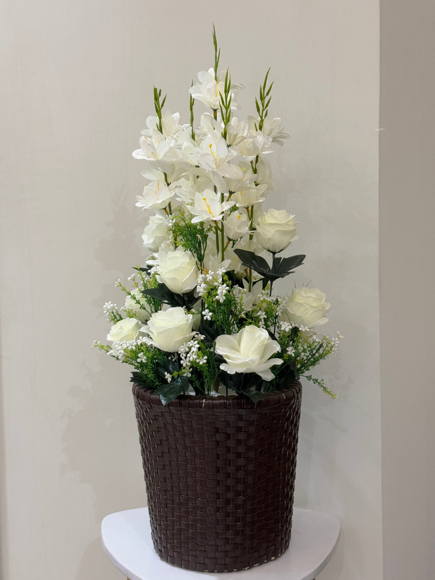 Large Wooden Basket with Flowers