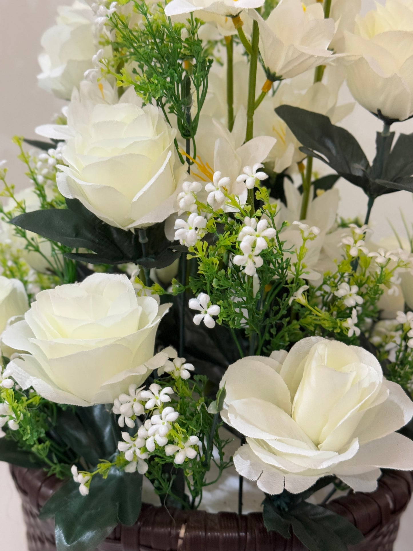 Large Wooden Basket with Flowers