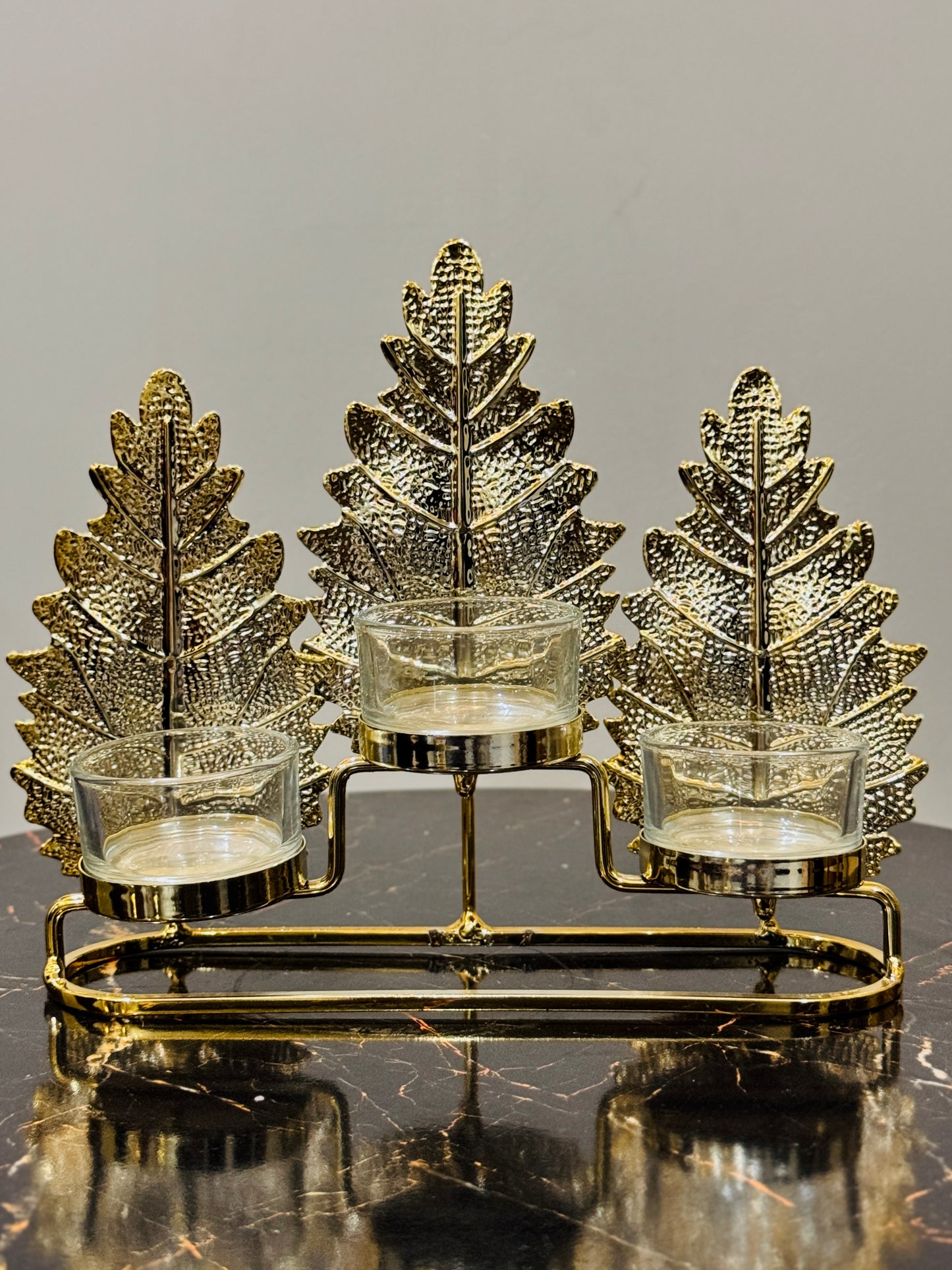 Metallic Golden Leaves Candle Stand TA-120
