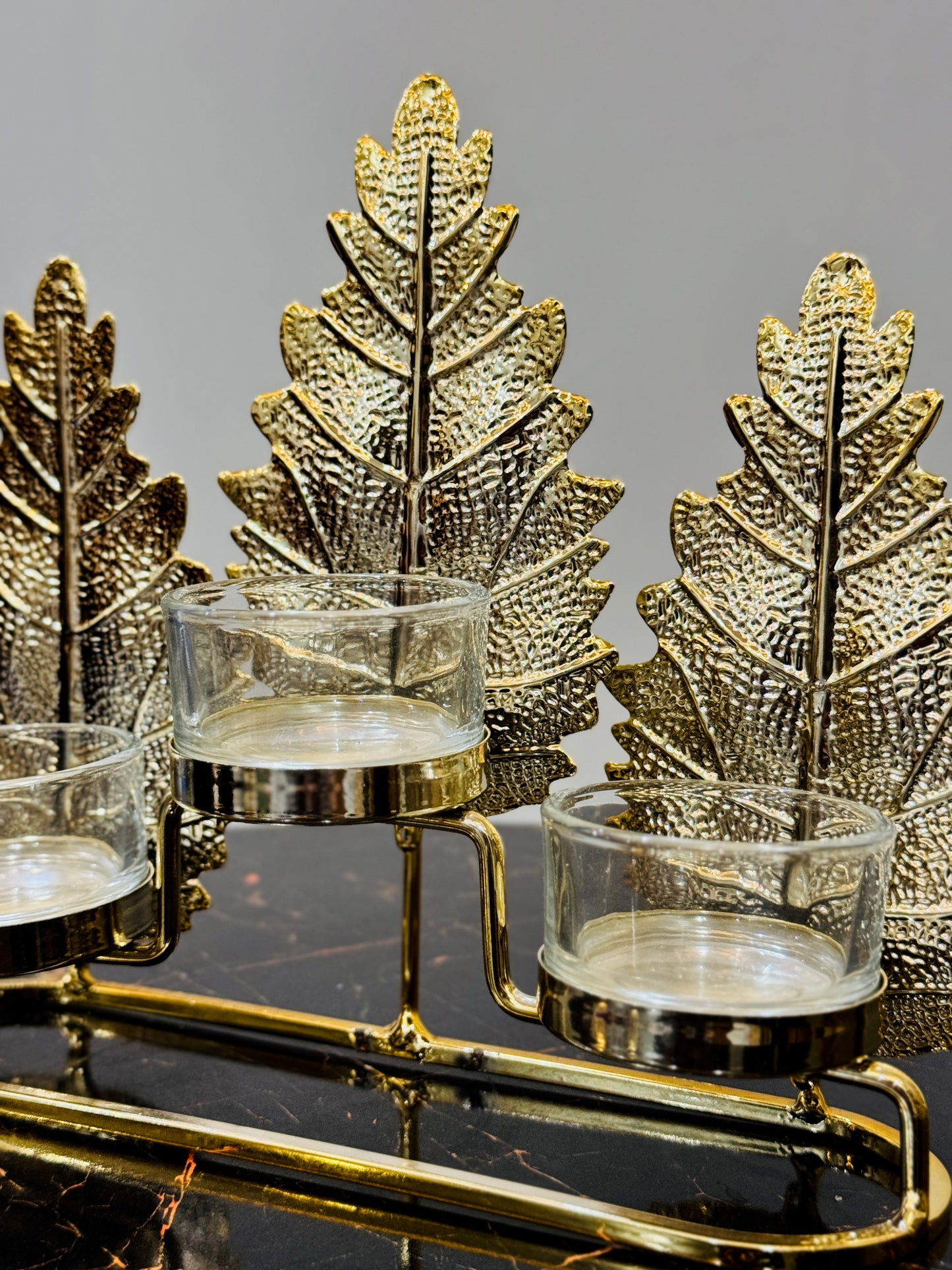 Metallic Golden Leaves Candle Stand TA-120