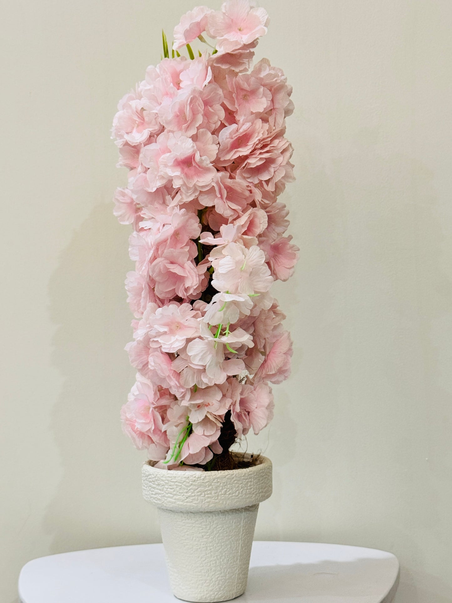 Large white pot with cherry blossom