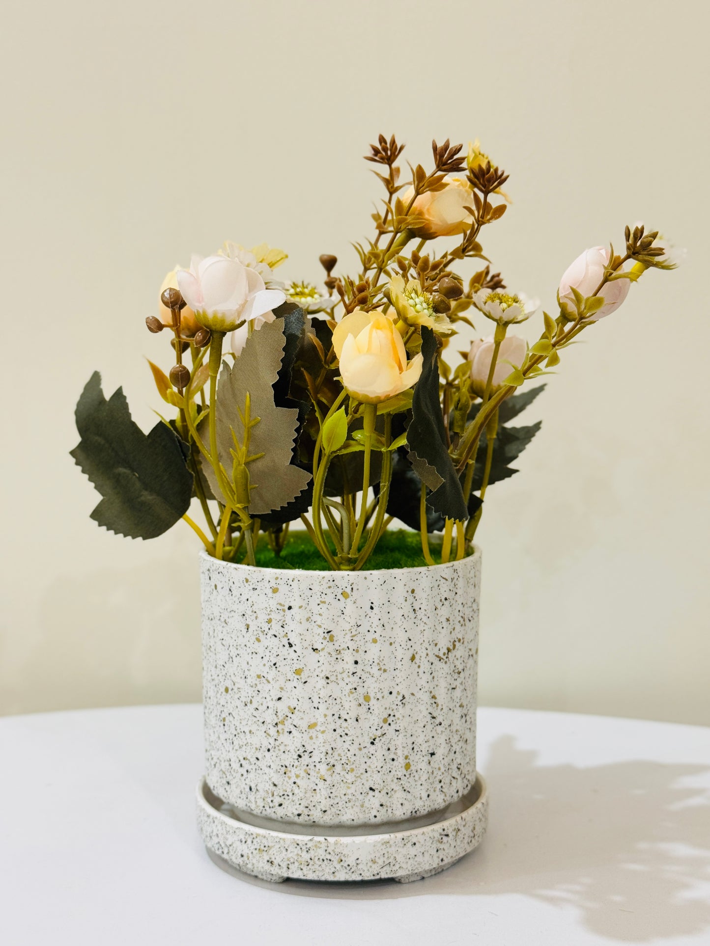 Textured pot with flowers