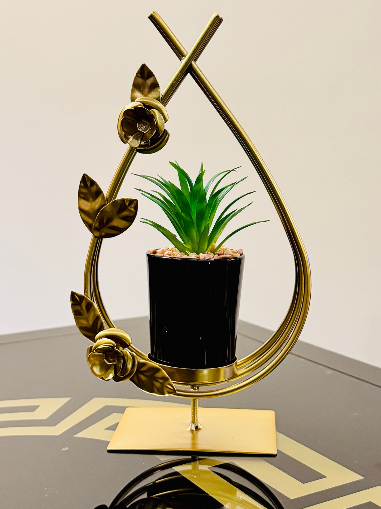 3 Metallic Golden Planter Stand Set