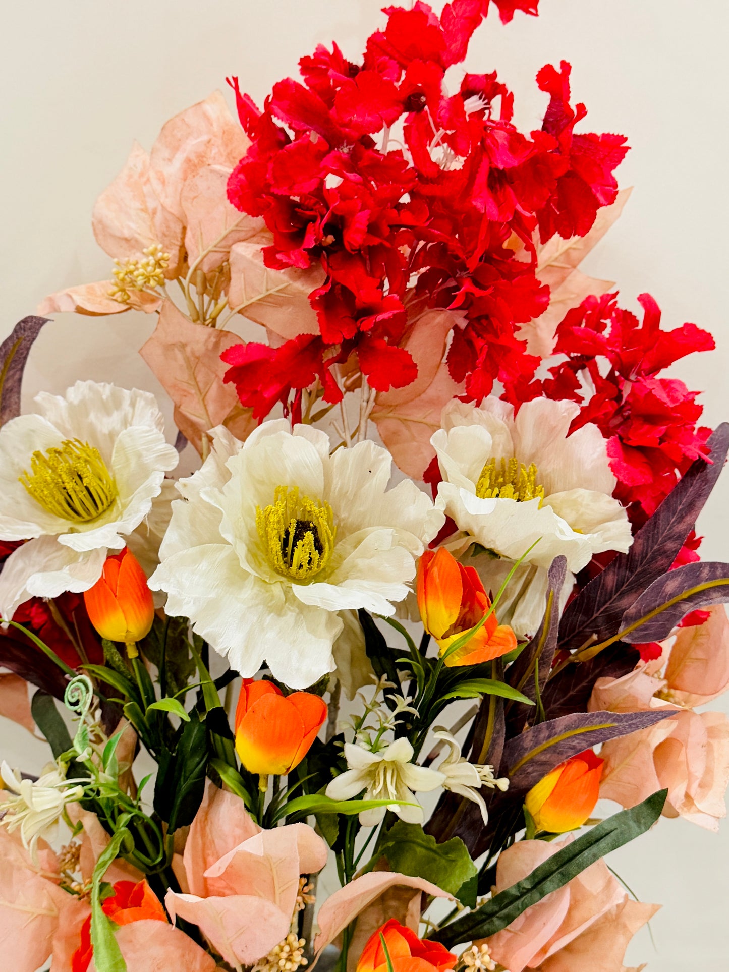 Large Off-white Textured Vase with Flowers