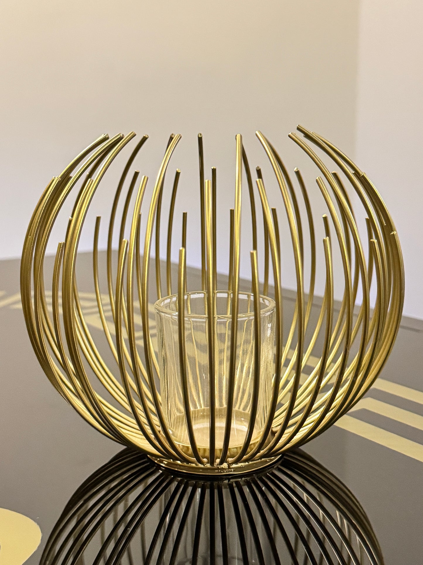 Metallic Golden Globe Candle Stand TA-102