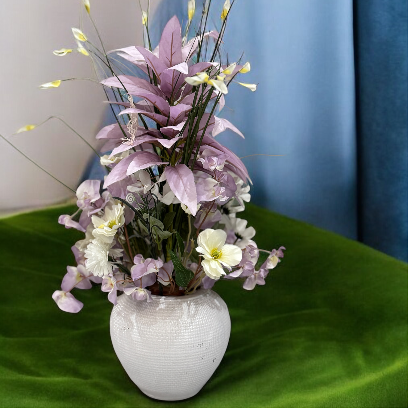 Large White Textured Vase with Flowers PD-111