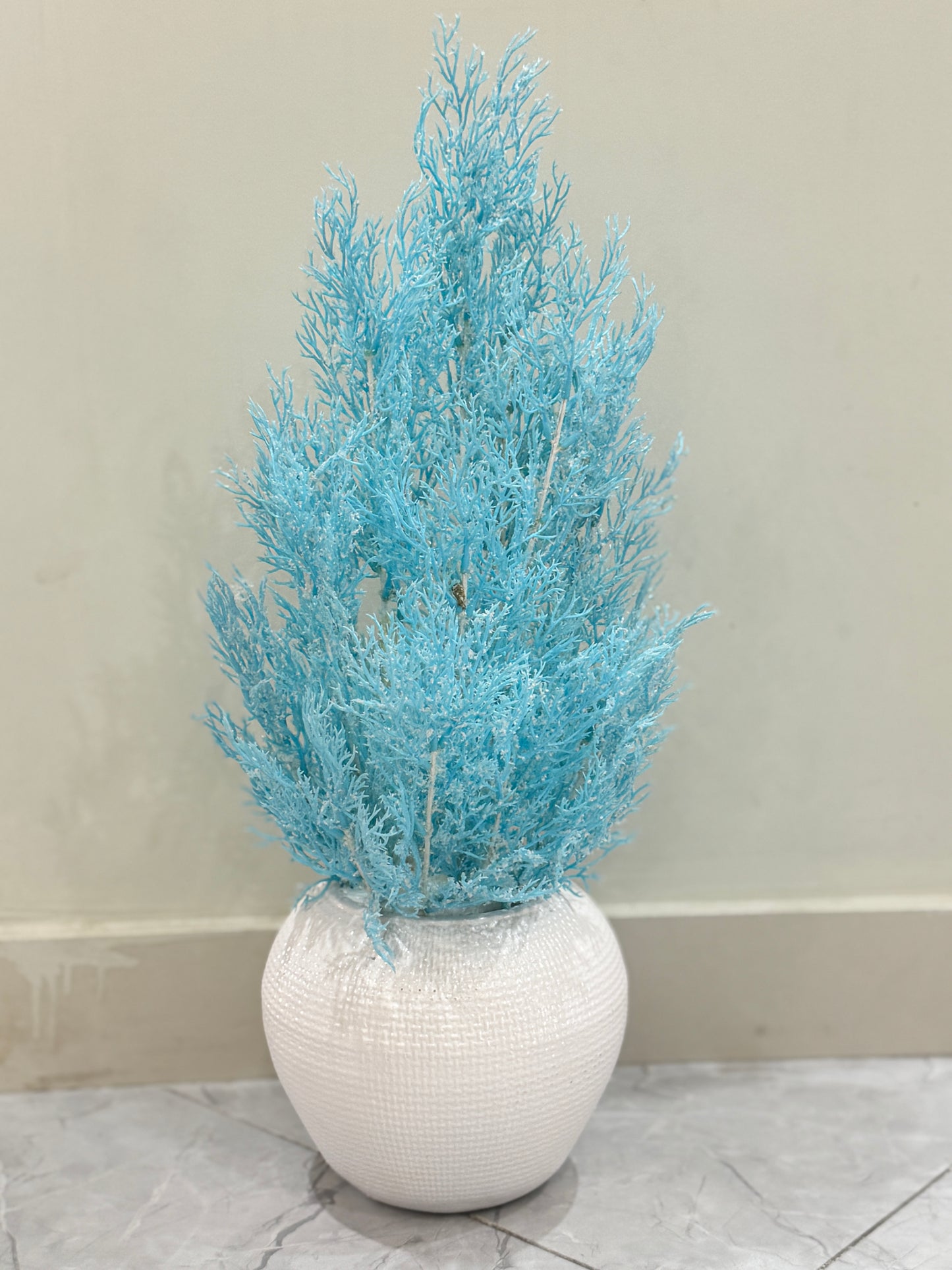 Large Ceramic White Vase with Blue Cypress PD-113