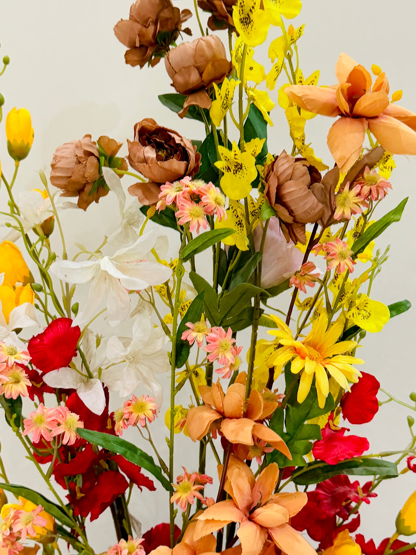 Large Brown Textured Vase with Flowers