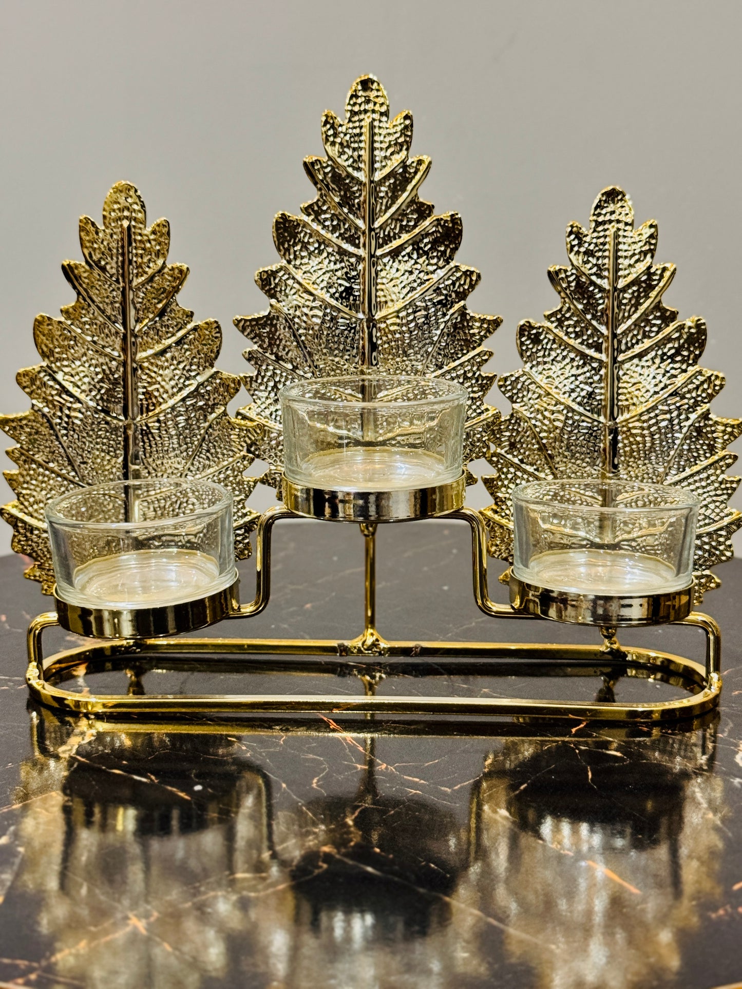 Metallic Golden Leaves Candle Stand TA-120