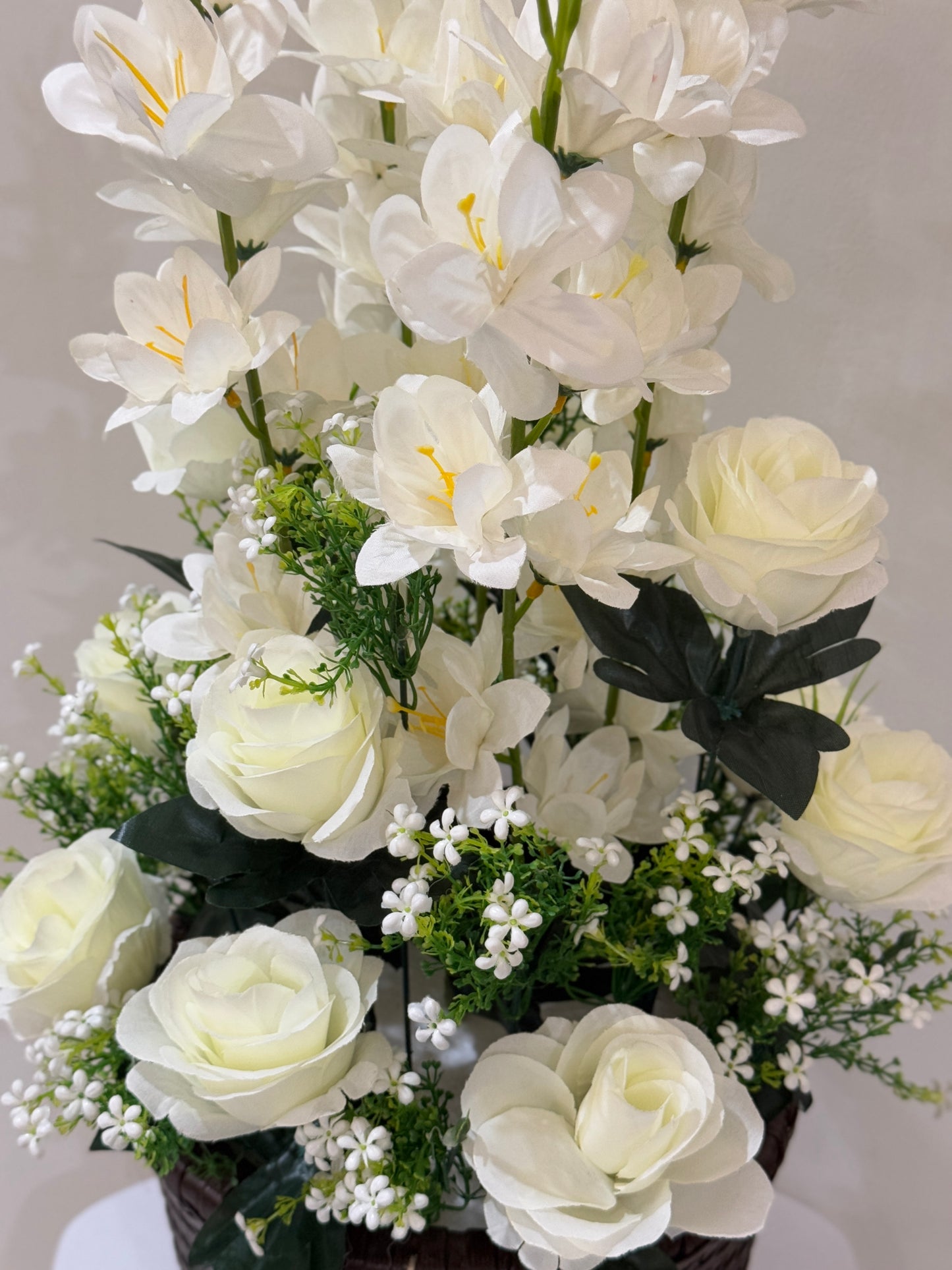 Large Wooden Basket with Flowers