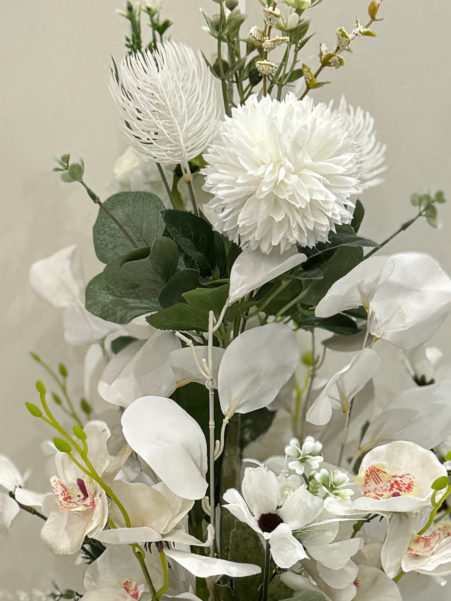 Large Black Textured Vase with White Flowers PD-106