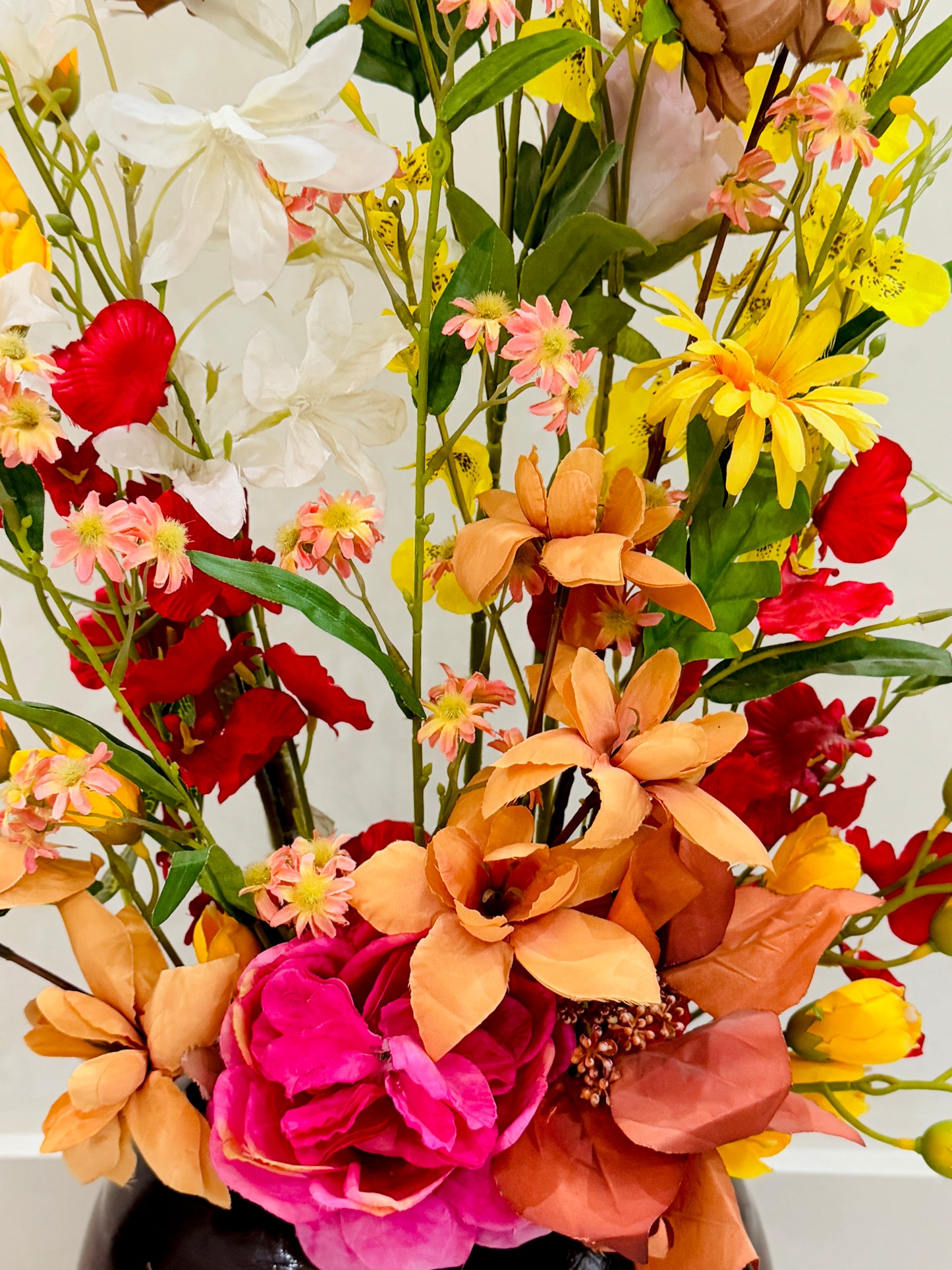 Large Brown Textured Vase with Flowers