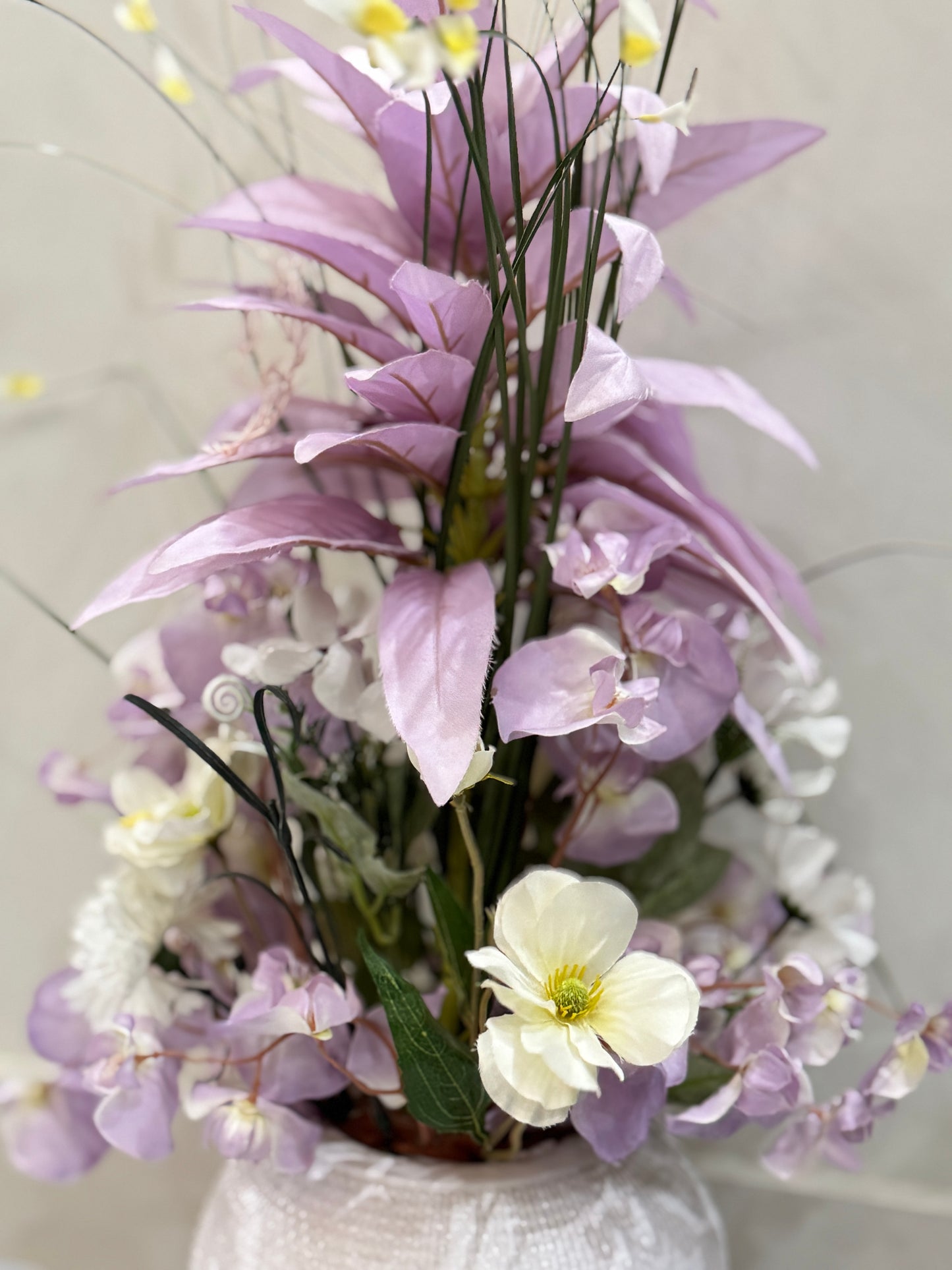 Large White Textured Vase with Flowers PD-111