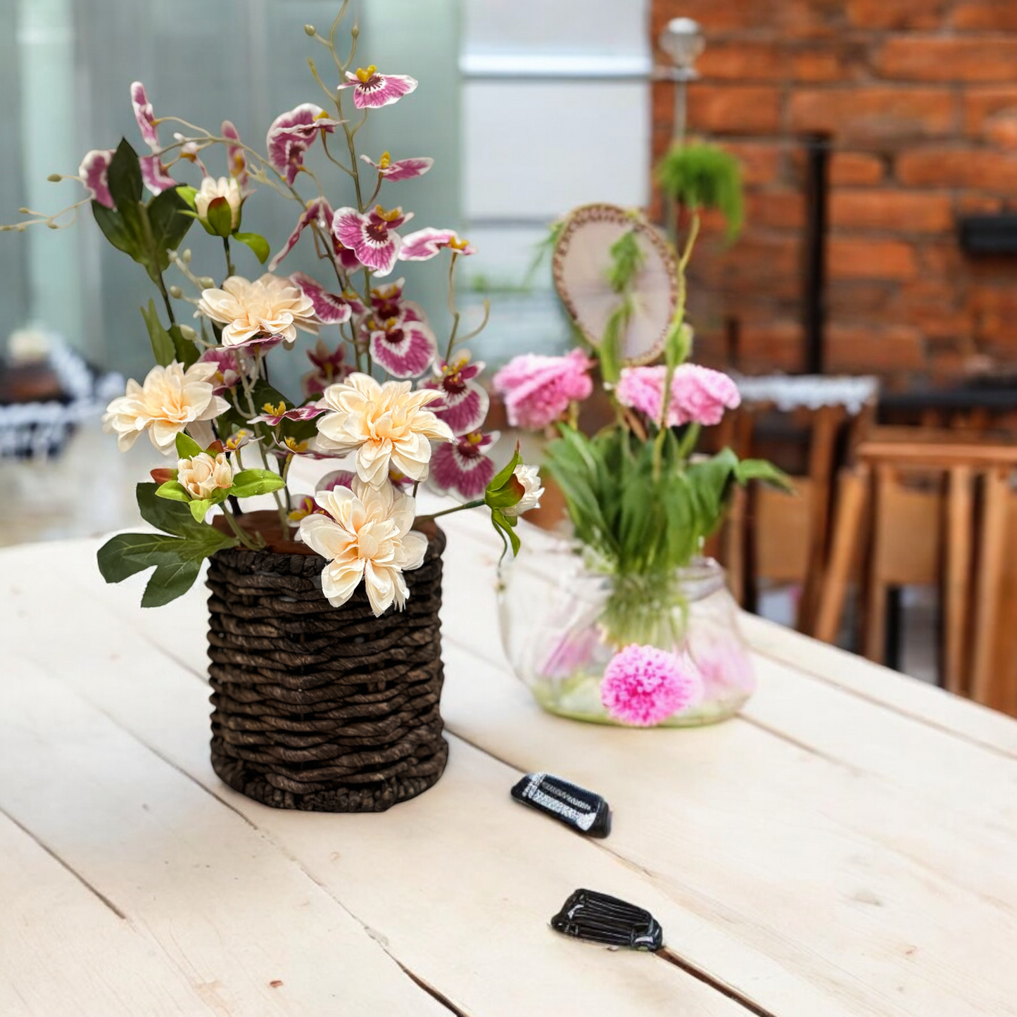 Large Woven Basket with Flowers PD-116