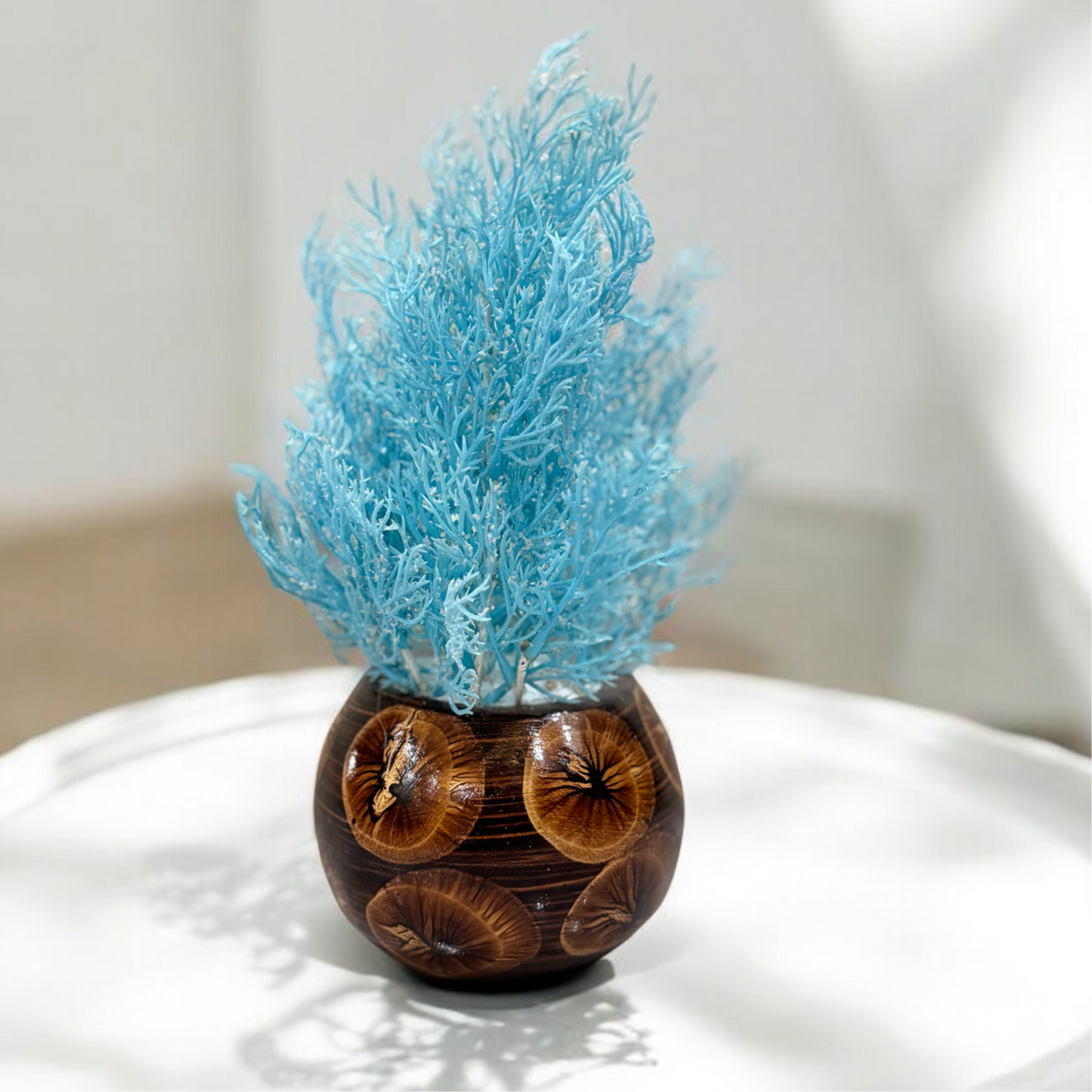 Small Brown Vase with Blue Cypress PD-118