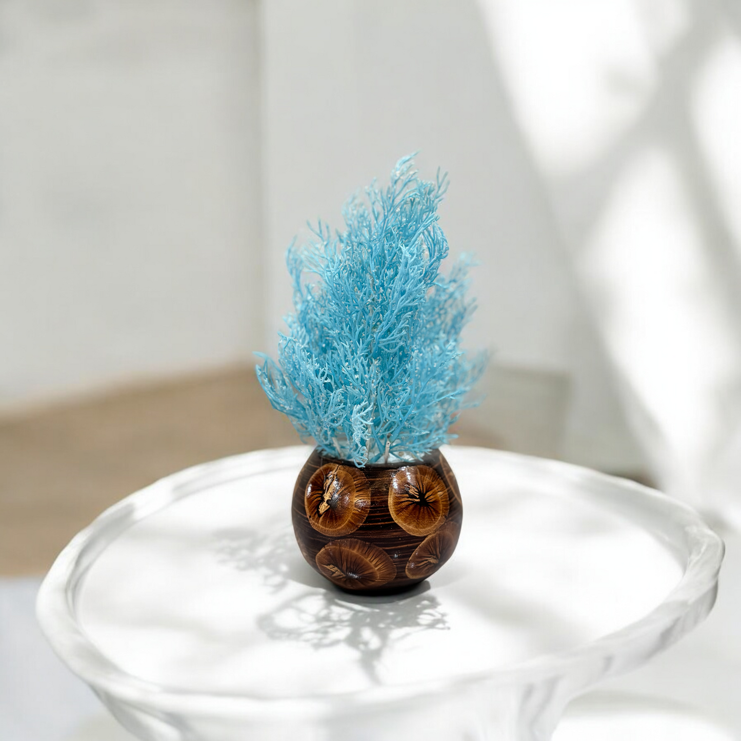 Small Brown Vase with Blue Cypress PD-118