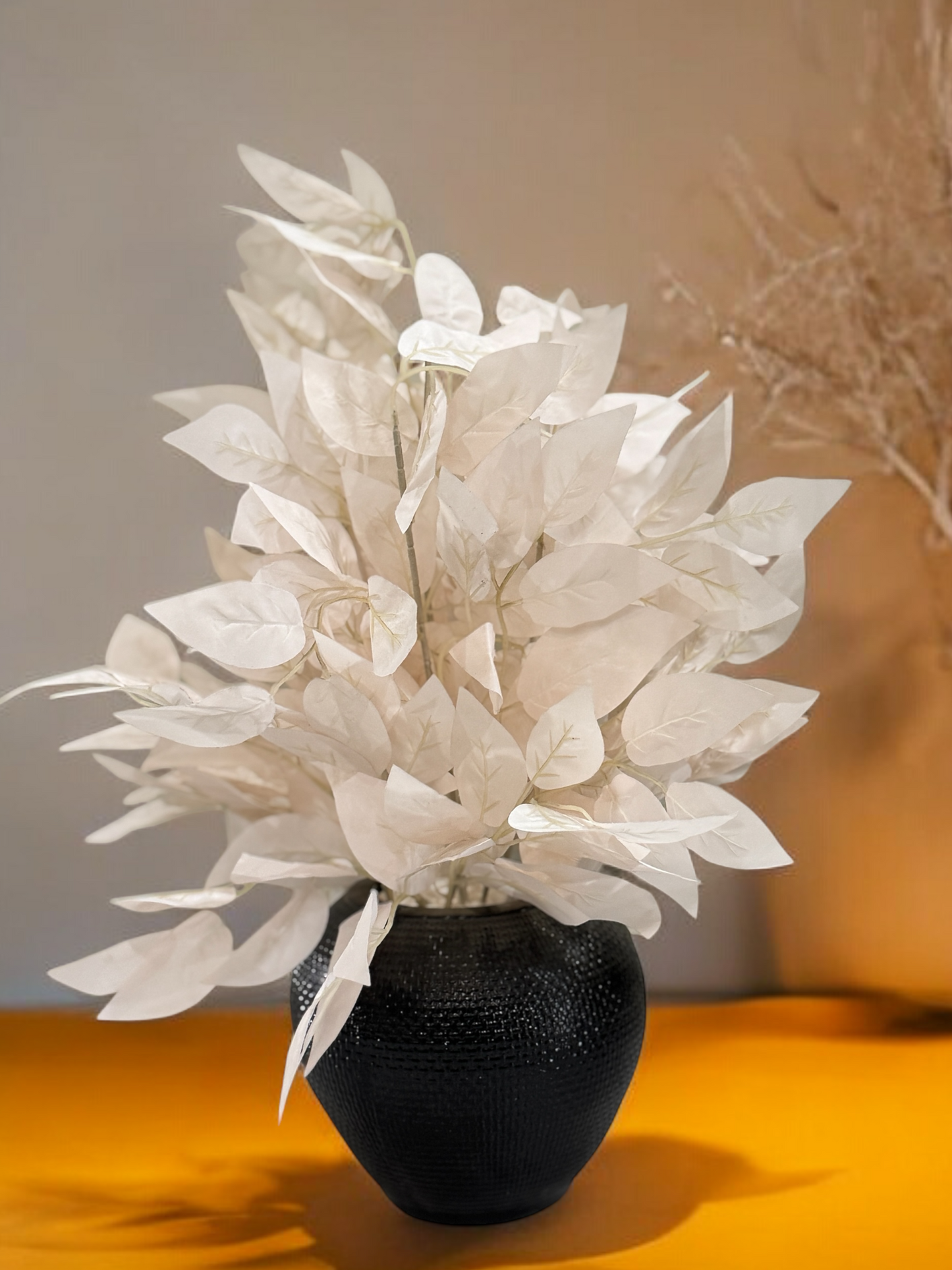 Large Black Textured Vase with White leaves PD-107