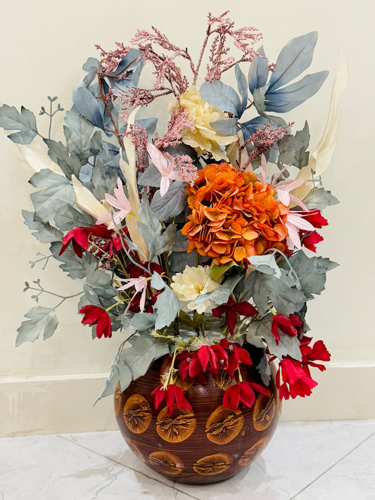 Large Brown Textured Vase with Flowers