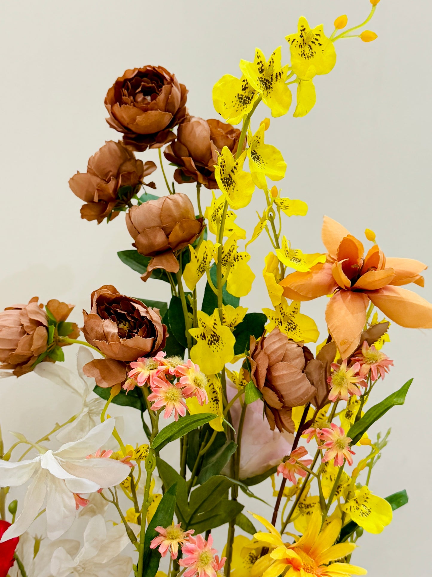 Large Brown Textured Vase with Flowers