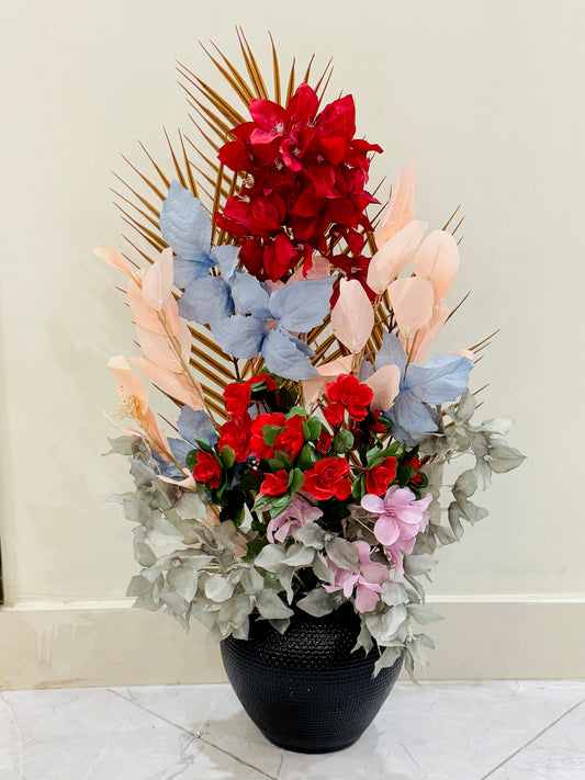 Large Black Textured Vase with Flowers