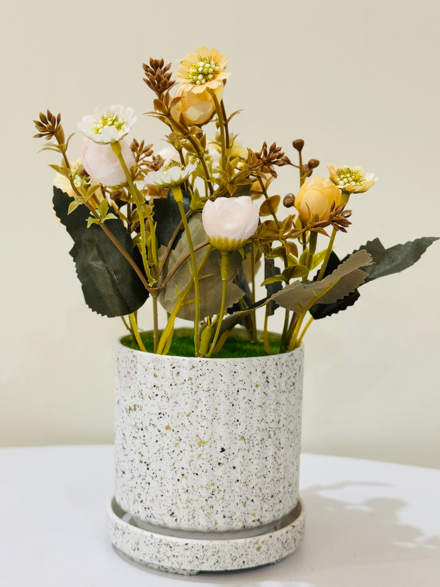 Textured pot with flowers